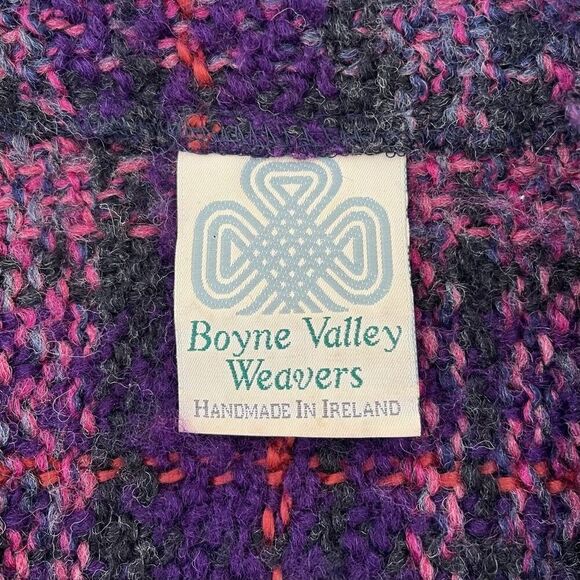 Boyne Valley Weavers Plaid Wool Coat Women's One Size Open Jacket Purple Ireland - Picture 6 of 8